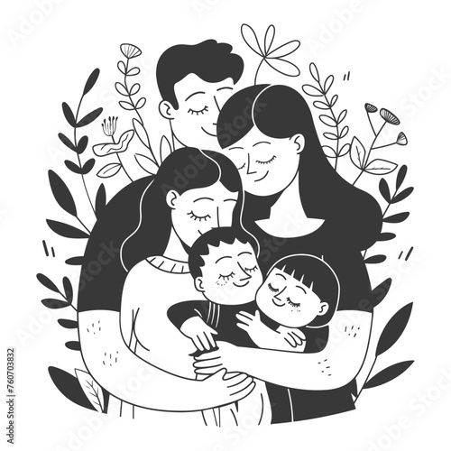 Outline illustration Celebration International Family Day family members in a positive vibes