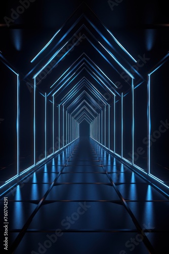 Indigo neon tunnel entrance path design seamless tunnel lighting neon linear strip backgrounds