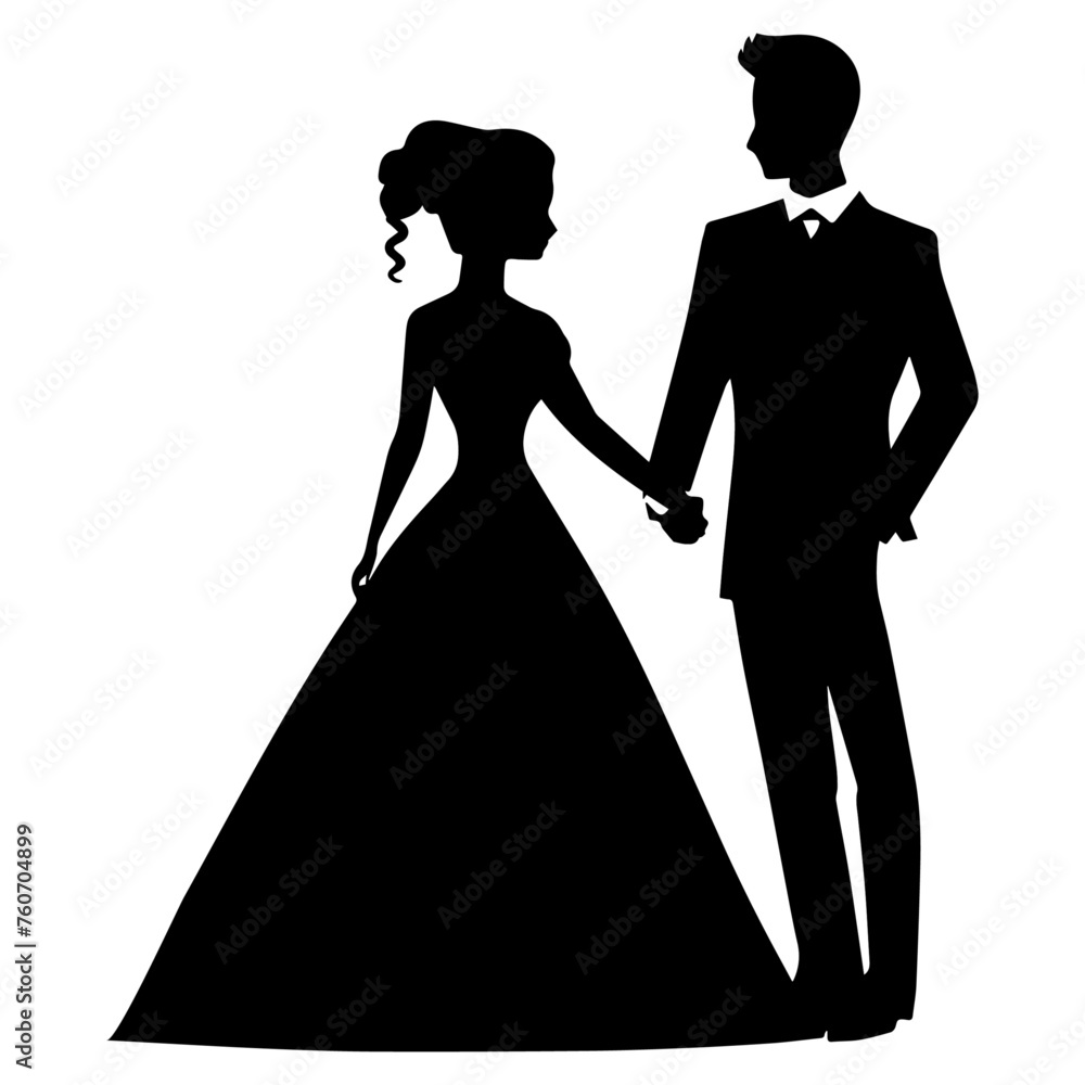 Bride and groom silhouettes isolated on transparent or white background, vector illustration Bride and groom silhouettes isolated on transparent or white background, vector illustration