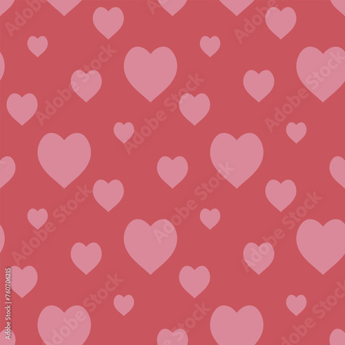 Seamless pattern with light pink hearts on dark pink background. Vector image.