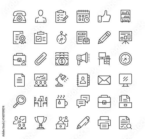 Office icons set. Vector line icons. Black outline stroke symbols