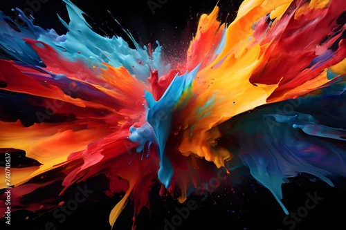 Abstract Paint Splash Art: Vivid and dynamic paint splashes frozen in mid-air, creating a visually striking abstract composition.