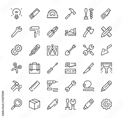 Work tools icons set. Vector line icons. Black outline stroke symbols