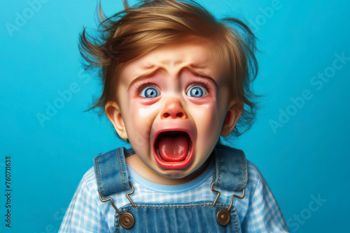 Shocked cute little baby boy child crying and screaming with big bulging eyes. ai generative