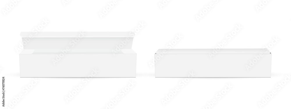 Long Box. Opened and Closed Lid, Front View, Isolated On White Background. Vector Illustration Long Box. Opened and Closed Lid, Front View, Isolated On White Background. Vector Illustration