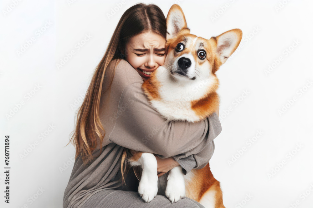 The Girl hugs her dog, animal love. ai generative The Girl hugs her dog, animal love. ai generative