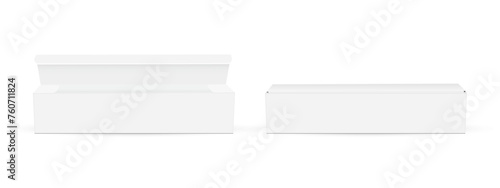 Long Box. Opened and Closed Lid, Front View, Isolated On White Background. Vector Illustration