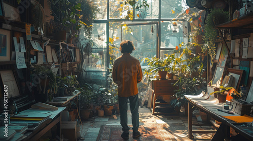 Man Standing in Room Filled With Plants