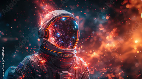 Astronaut in Space Suit Standing in Front of Fireworks
