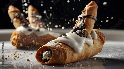  [cannoli] floating in the air, cinematic, food professional photography, 