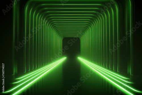 Khaki neon tunnel entrance path design seamless tunnel lighting neon linear strip backgrounds © Zickert