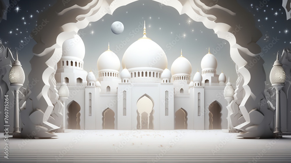 Islamic Holiday Banner in Monotone Design 3D