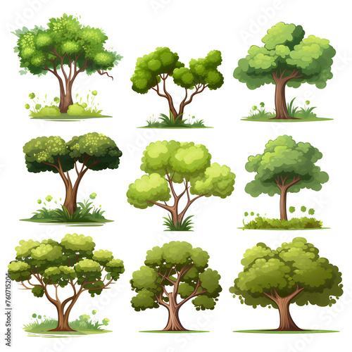 Set of trees  various  summer  vector  transparent background 