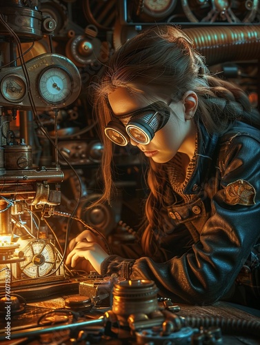 Female inventor goggles photo