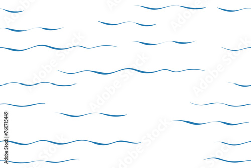 Seamless Wave Vector Pattern, watercolor water background. Wavy sea beach print, curly grunge paint lines.