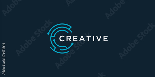  Letter c modern liner digital technology logo design