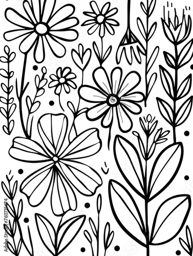 set of flowers  black and white image for coloring. activities for children  coloring pages