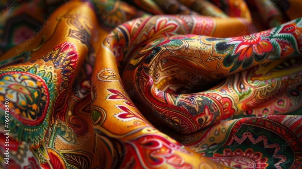 Slavic fabric pattern. Traditional floral beautifully folded textile with ornaments