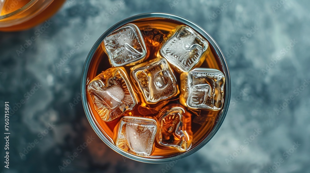 Top view of ice cubes in tea drink, generative ai, 