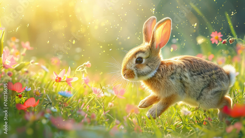 Curious Bunny in Lush Springtime Garden