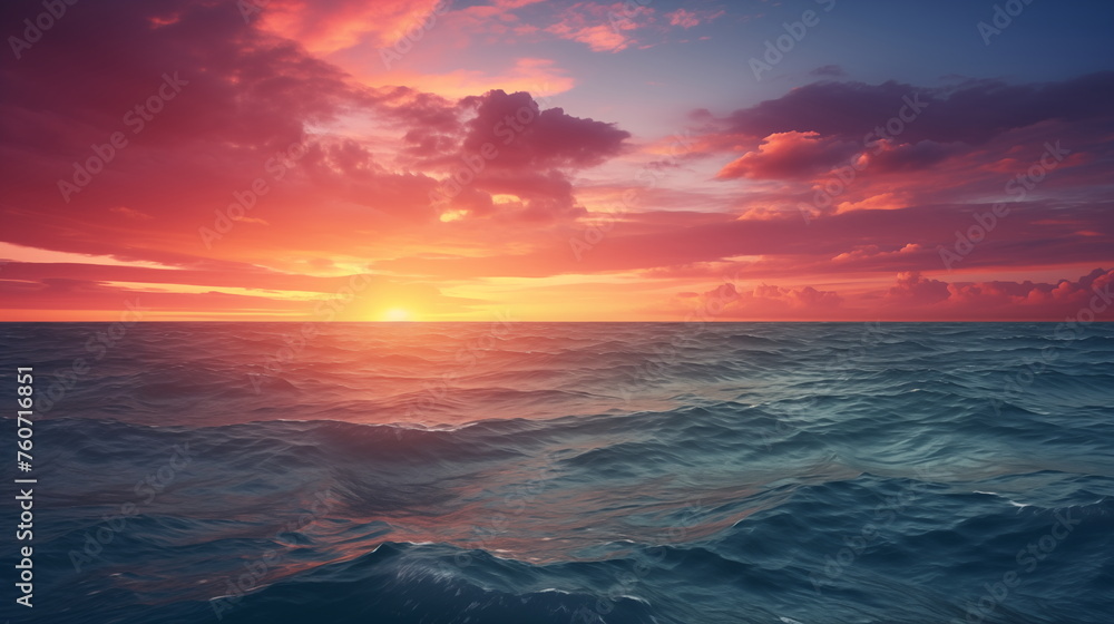 Sunset over the water. Beautiful sunset with red clouds and sea