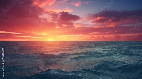 Sunset over the water. Beautiful sunset with red clouds and sea © decorator