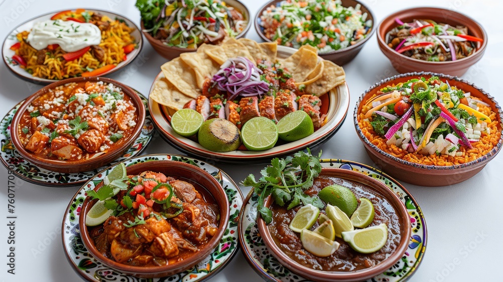 Colorful plates of traditional Mexican dishes Colorful plates of traditional Mexican dishes