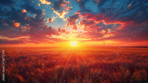 A beautiful sunset over a field of tall grass