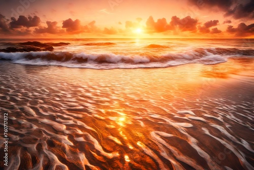 sunset in the sea water wavea