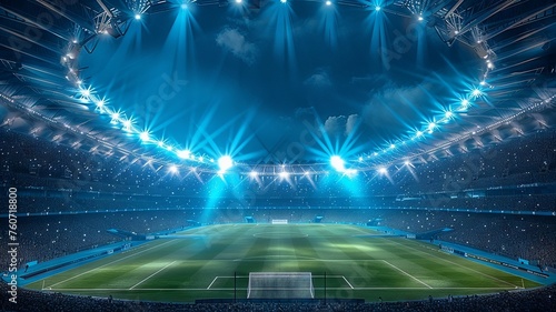 Night stadium lit by spotlights for an epic match
