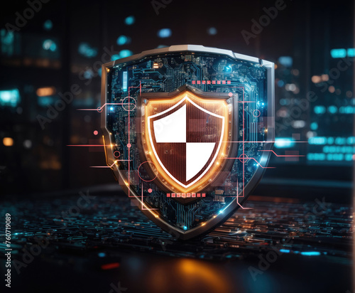Electronic Shield, Cyber ​​security and data protection, internet network security, protect business and financial transaction data from cyber attack, user private data security encryption.