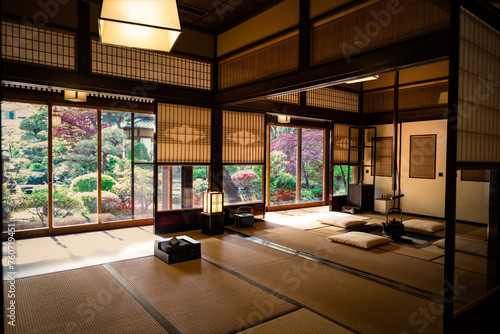 An old Japanese kitchen with a fireplace in the floor