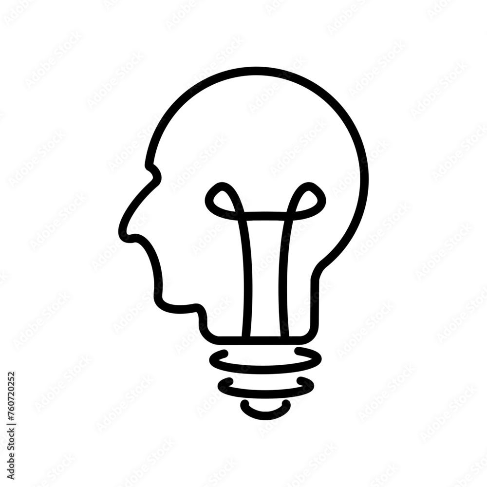 Icons brain, light bulb, human head. Creative idea, mind, nonstandard thinking logo