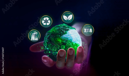 Hands holding Embracing a Handmade Globe. World Earth Day Concept. ESG, Environmental, social and corporate governance. Environment to Love and Care