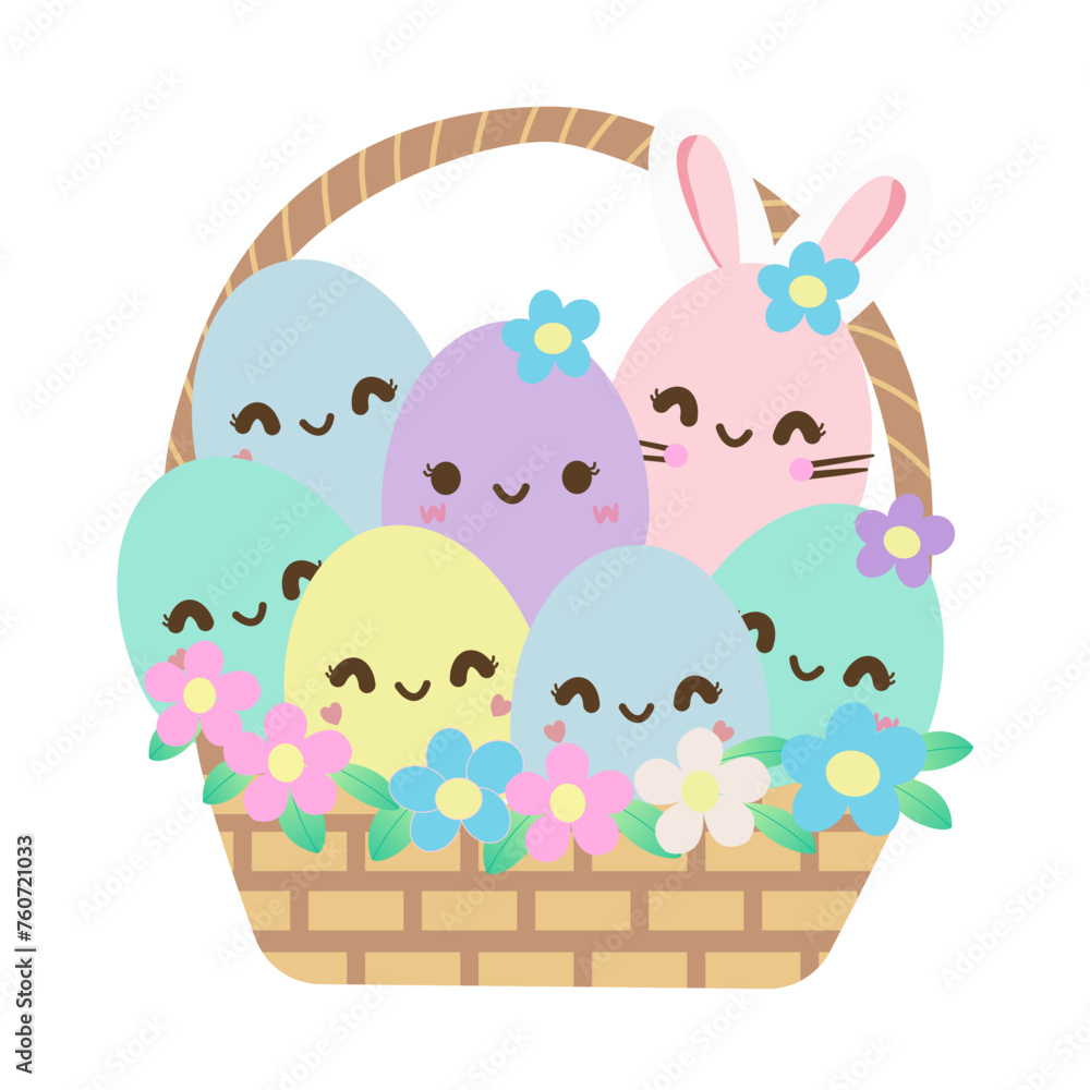 Easter basket of pastel minimal egg,Cartoon hand drawn style,bunny egg,vector illustration