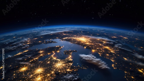 Bokeh Panorama of Europe from Space: Realistic Lighting and Earth's Beauty 