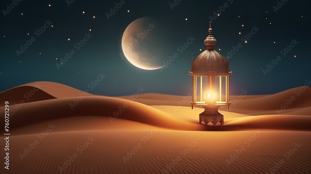 Ramadan Mubarak Banner Design With 3D Render Wallpaper