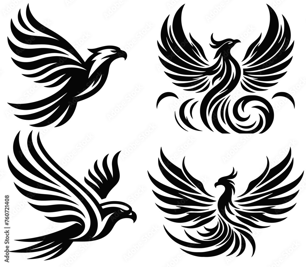 Fototapeta premium Soaring Spirits - Graceful Phoenix and Bird Vector