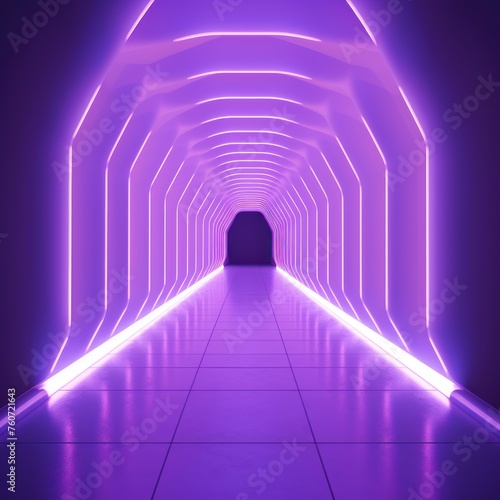 Lilac neon tunnel entrance path design seamless tunnel lighting neon linear strip backgrounds