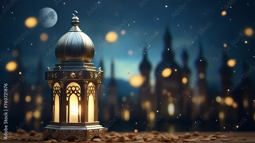Obraz premium Realistic Ramadan Background with Mosque Moon