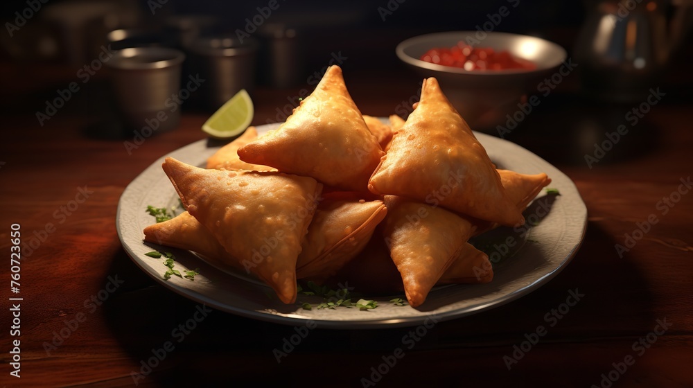 Samosas on a Plate, a Crispy and Spicy Indian Samosas on a Plate, a Crispy and Spicy Indian