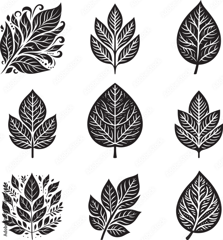 Fototapeta premium Leaf silhouette vector illustration set