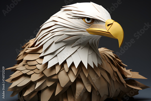 Paperstyle origami bald headed eagle, paperstyle eagle, origami animal eagle photo