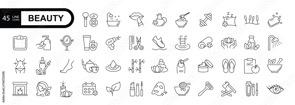  Beauty icons pack. Thin line icons set. Editable stroke. Simple vector illustration.   
