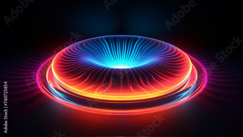 A glowing red and blue sphere with a hole in the middle