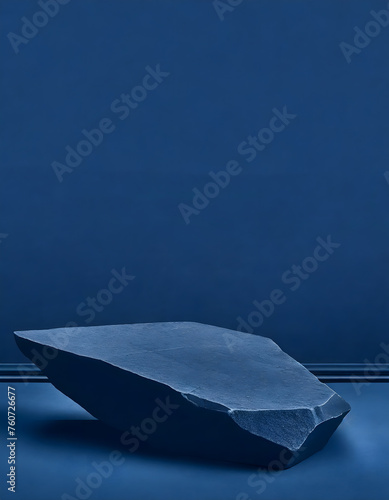 Marble rock podium mockup for products  indigo  blue background. Podium mockup for natural products 