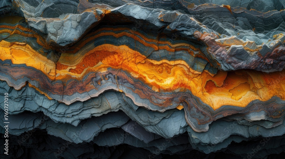 Delving into the realm of abstraction, vibrant bands of mineral layers emerge, showcasing the breathtaking beauty and geological intricacy that lie beneath the surface. - obrazy, fototapety, plakaty 