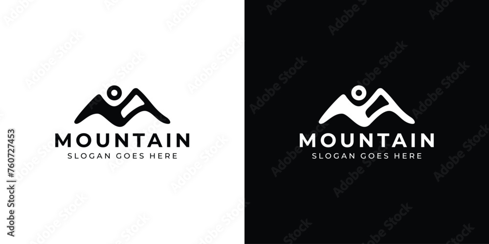 Creative Mountain Logo. Mountain Initial M with Minimalist Style. Black and White Mountain Logo Icon Symbol Design Inspiration.