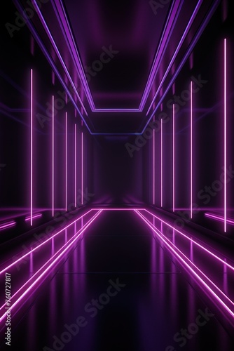 Mauve neon light in an empty dark room  in the style of luxurious geometry