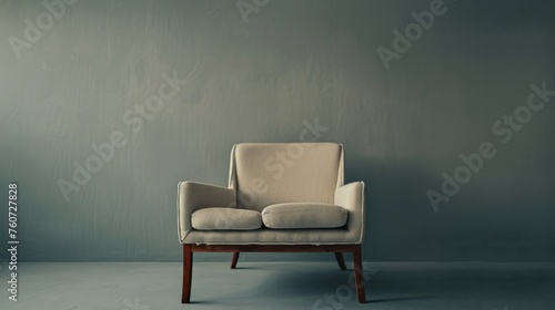 Fashionable designer beige chair on a grey background. Seating furniture.
